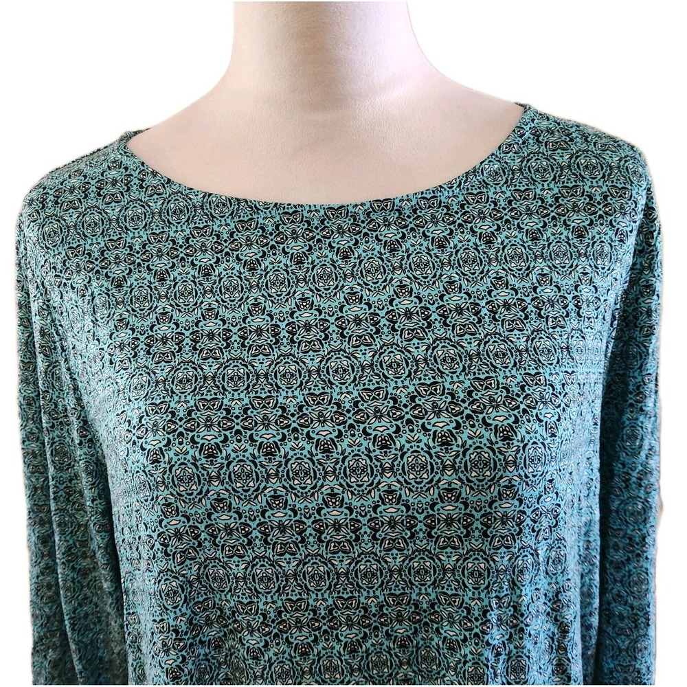 NWT Emaline Top Womens XL Soft Knit Top Teal Blue‎ Geo Print Boat Neck Shirt NEW